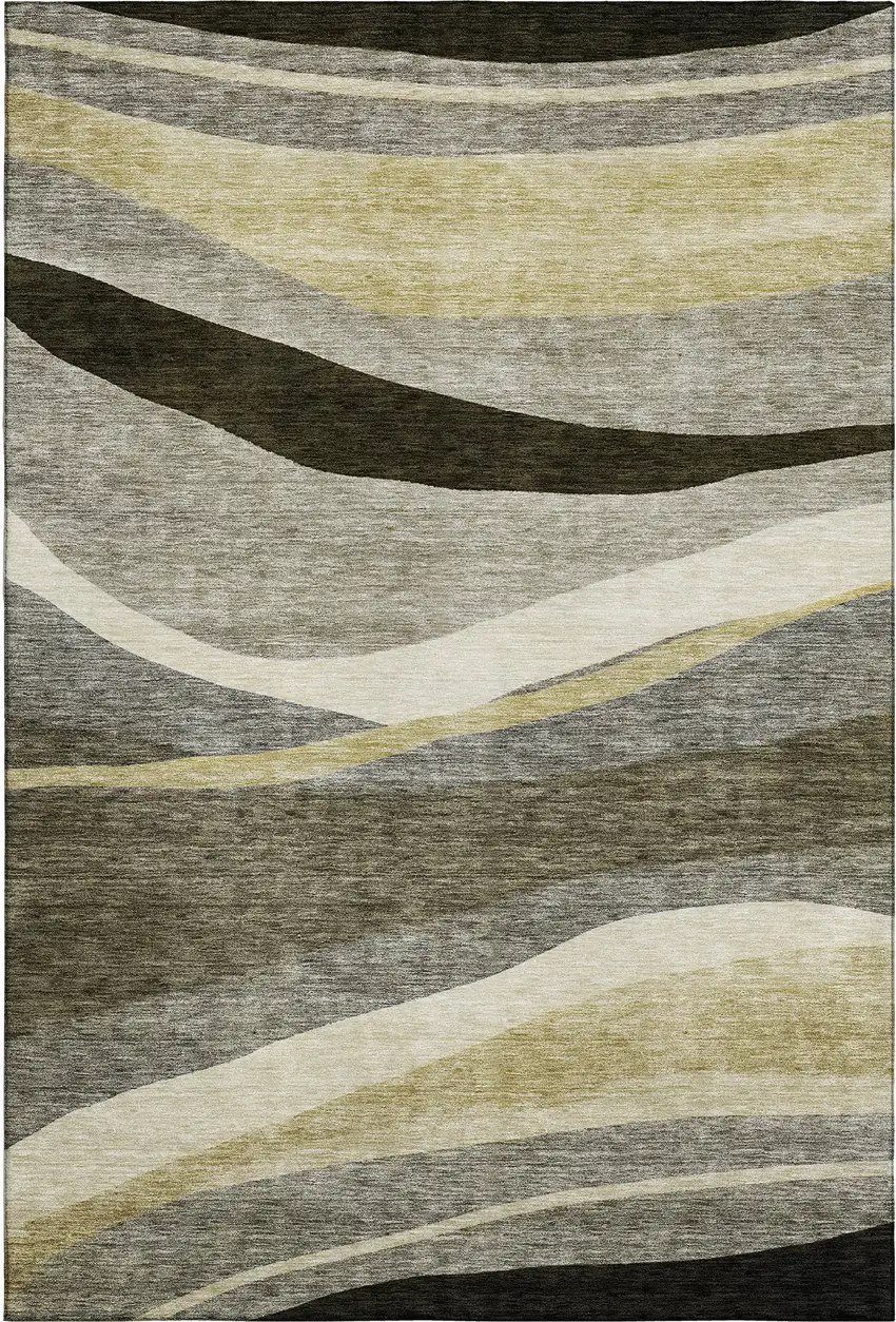 Taupe Beige And Ivory Abstract Washable Area Rug With UV Protection Photo 4