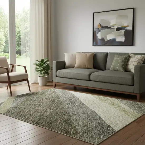 Taupe Beige And Ivory Abstract Washable Area Rug With UV Protection Photo 2