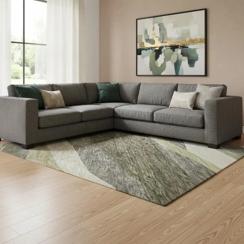 Taupe Beige And Ivory Abstract Washable Area Rug With UV Protection Photo 2