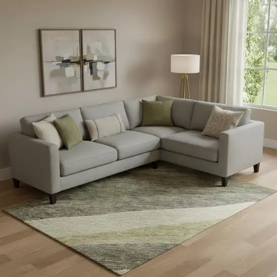 Taupe Beige And Ivory Abstract Washable Area Rug With UV Protection Photo 2