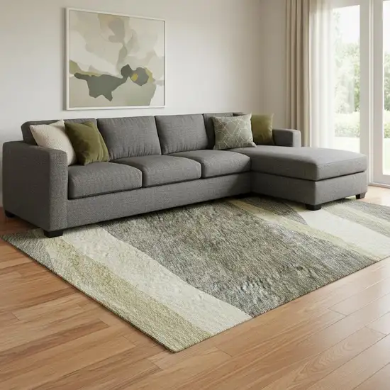 Taupe Beige And Ivory Abstract Washable Area Rug With UV Protection Photo 2