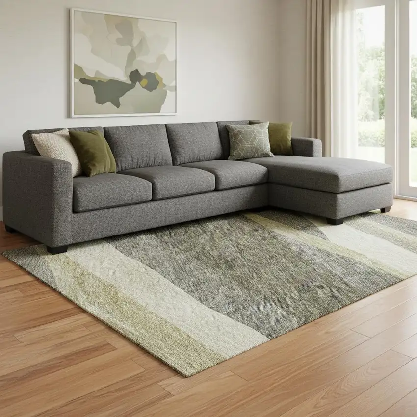 Taupe Beige And Ivory Abstract Washable Area Rug With UV Protection Photo 2