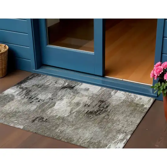 Taupe Beige And Ivory Abstract Washable Indoor Outdoor Area Rug Photo 1