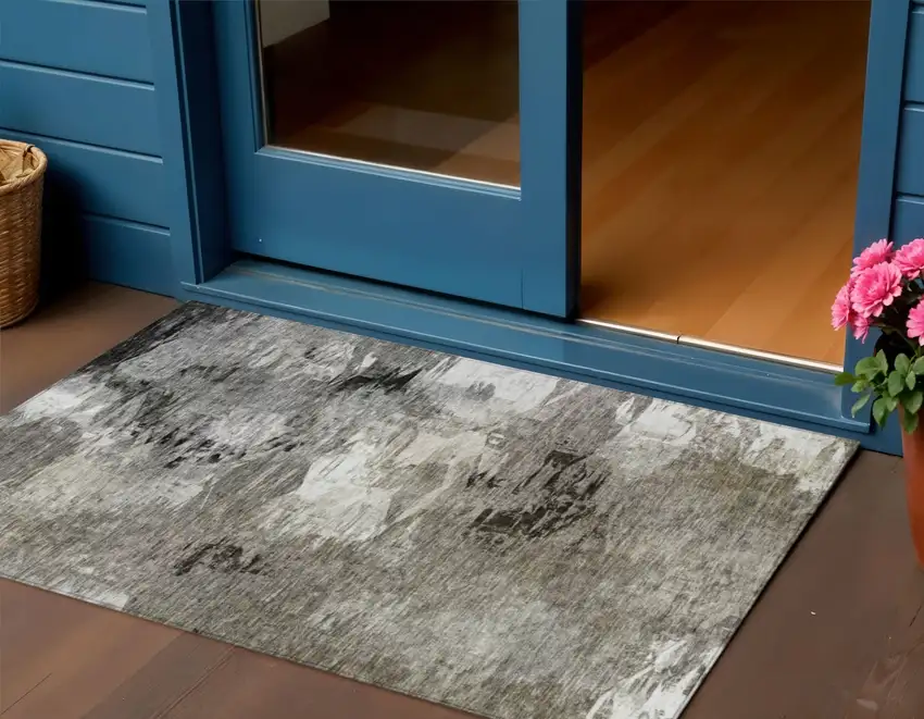 Taupe Beige And Ivory Abstract Washable Indoor Outdoor Area Rug Photo 1