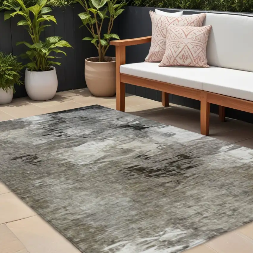 Taupe Beige And Ivory Abstract Washable Indoor Outdoor Area Rug Photo 1