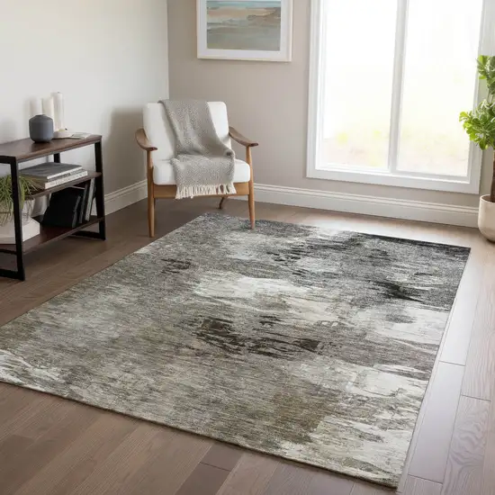 Taupe Beige And Ivory Abstract Washable Indoor Outdoor Area Rug Photo 8
