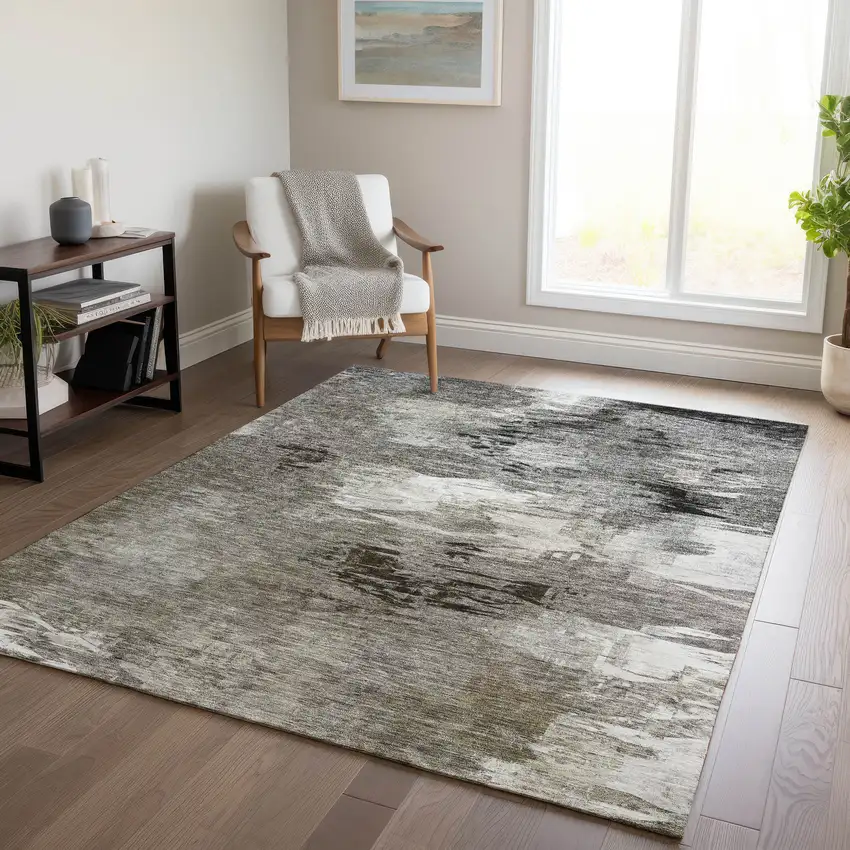 Taupe Beige And Ivory Abstract Washable Indoor Outdoor Area Rug Photo 8