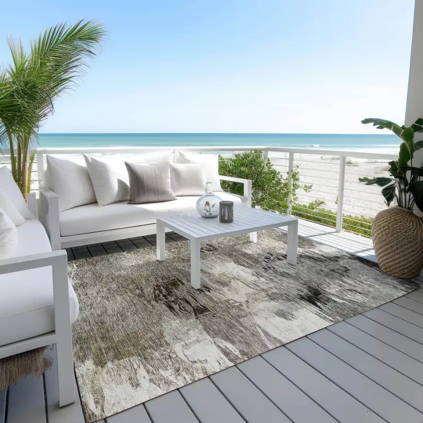 Taupe Beige And Ivory Abstract Washable Indoor Outdoor Area Rug Photo 6