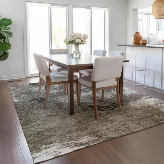 Taupe Beige And Ivory Abstract Washable Indoor Outdoor Area Rug Photo 9