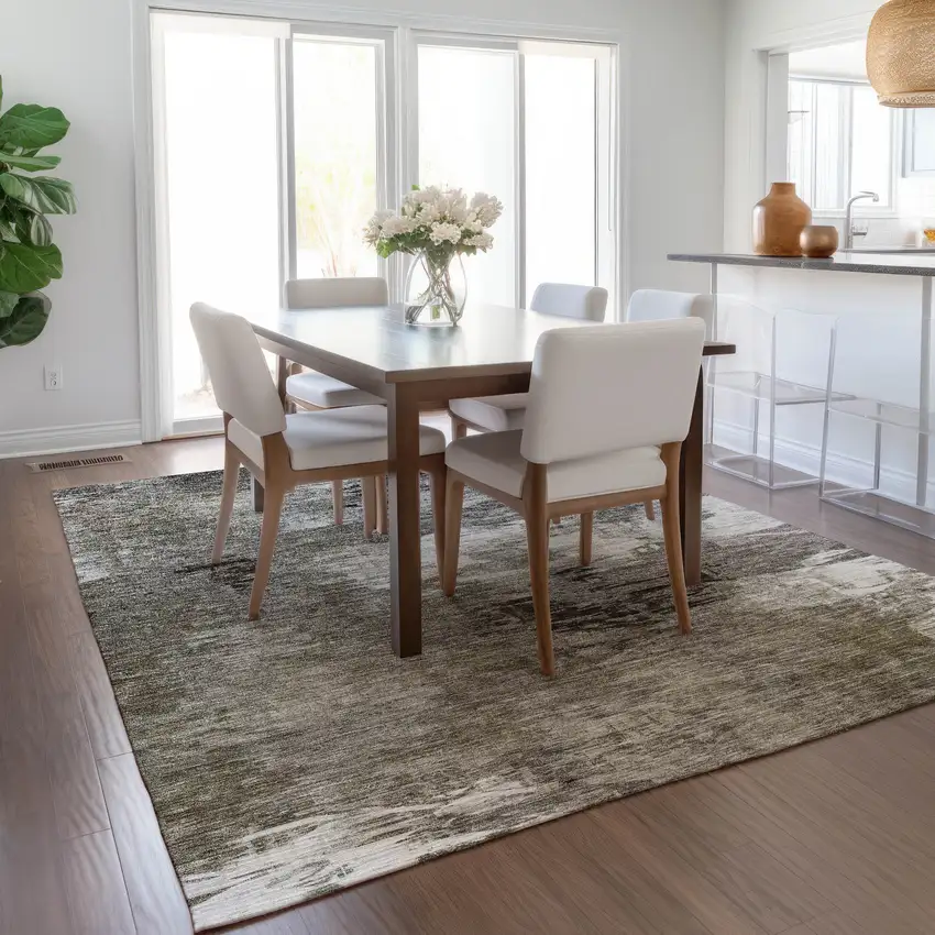 Taupe Beige And Ivory Abstract Washable Indoor Outdoor Area Rug Photo 9