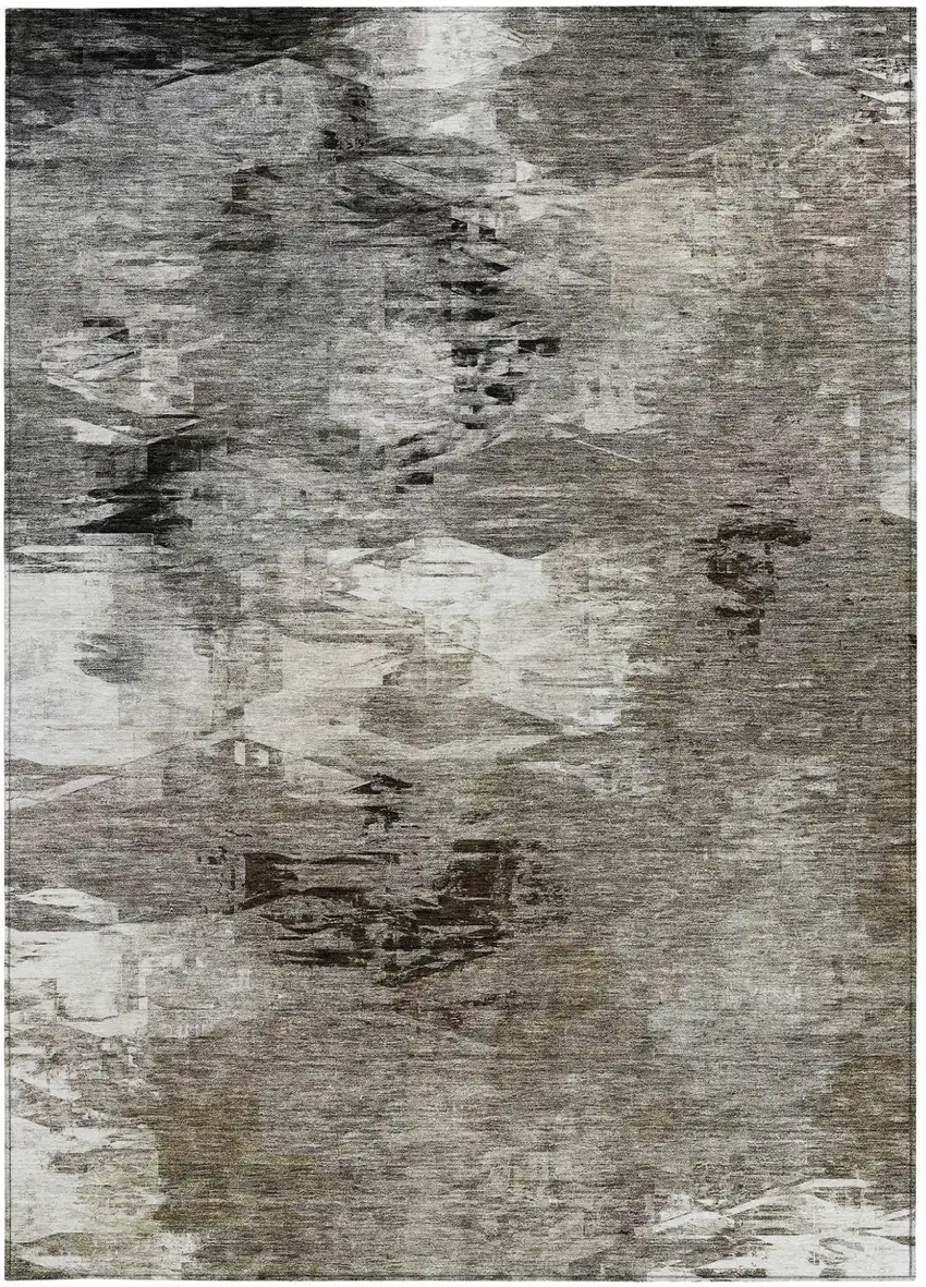 Taupe Beige And Ivory Abstract Washable Indoor Outdoor Area Rug Photo 5