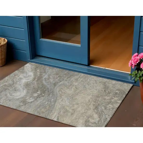 Taupe Beige And Ivory Abstract Washable Indoor Outdoor Area Rug Photo 1