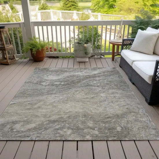 Taupe Beige And Ivory Abstract Washable Indoor Outdoor Area Rug Photo 8