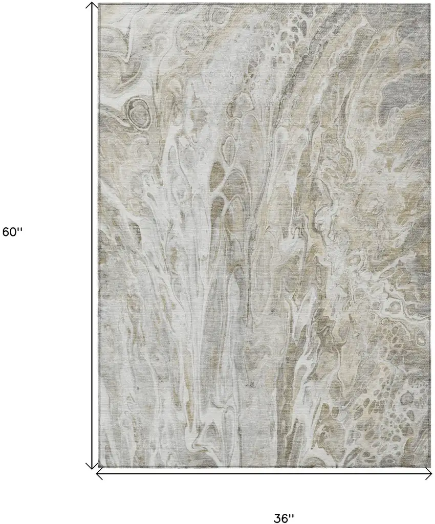 Taupe Beige And Ivory Abstract Washable Indoor Outdoor Area Rug Photo 3