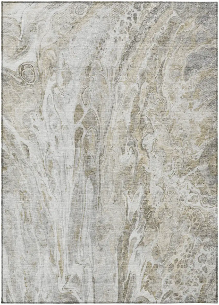 Taupe Beige And Ivory Abstract Washable Indoor Outdoor Area Rug Photo 2