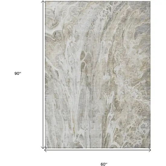 Taupe Beige And Ivory Abstract Washable Indoor Outdoor Area Rug Photo 3