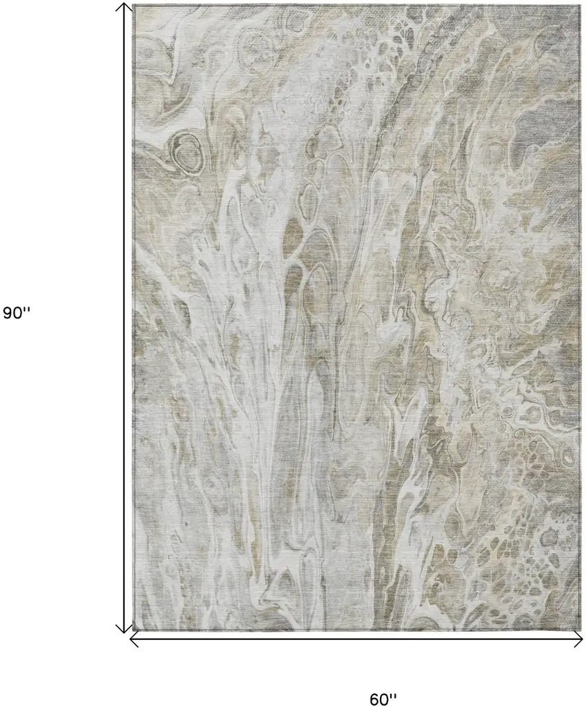 Taupe Beige And Ivory Abstract Washable Indoor Outdoor Area Rug Photo 3