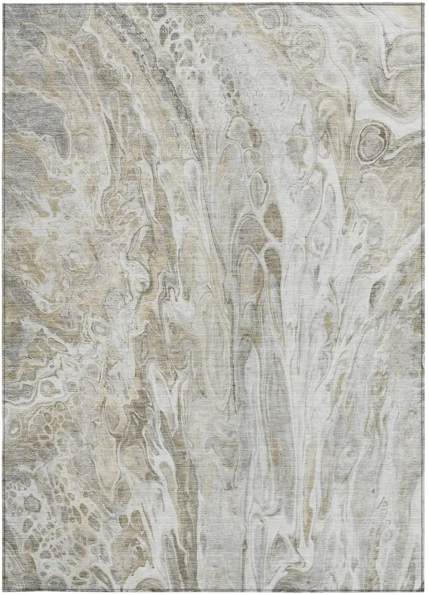 Taupe Beige And Ivory Abstract Washable Indoor Outdoor Area Rug Photo 6