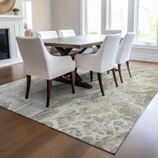 Taupe Beige And Ivory Abstract Washable Indoor Outdoor Area Rug Photo 8