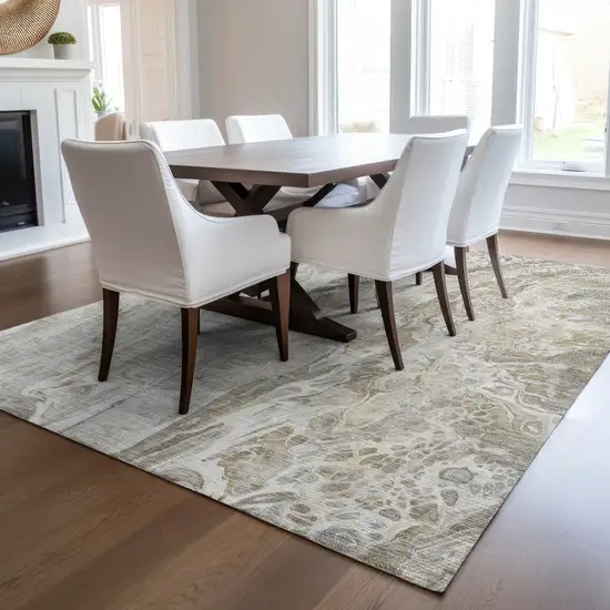 Taupe Beige And Ivory Abstract Washable Indoor Outdoor Area Rug Photo 8