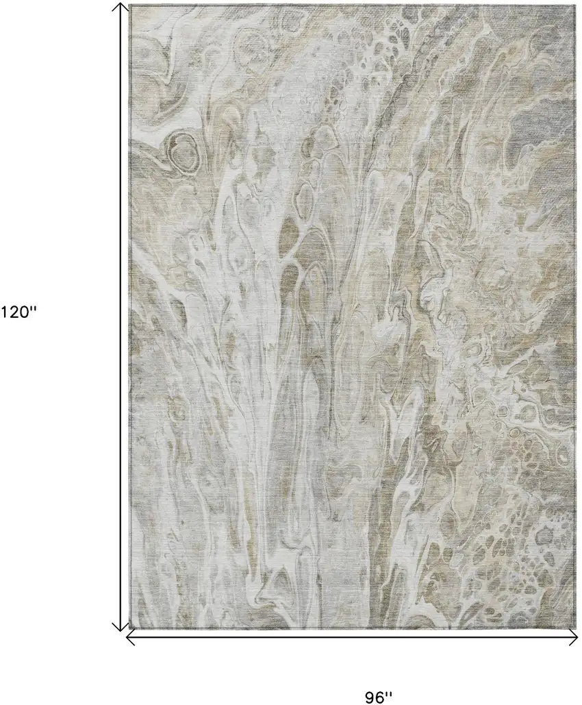 Taupe Beige And Ivory Abstract Washable Indoor Outdoor Area Rug Photo 3