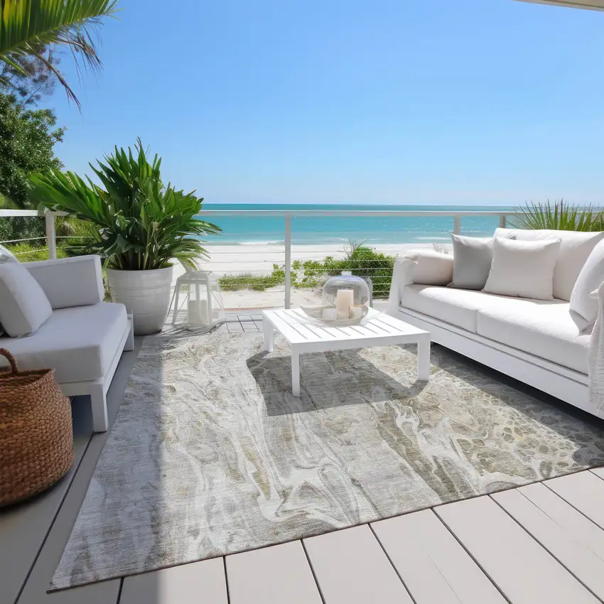 Taupe Beige And Ivory Abstract Washable Indoor Outdoor Area Rug Photo 8