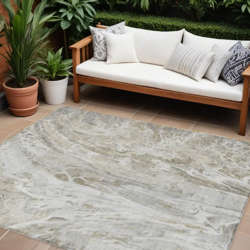 Taupe Beige And Ivory Abstract Washable Indoor Outdoor Area Rug Photo 1