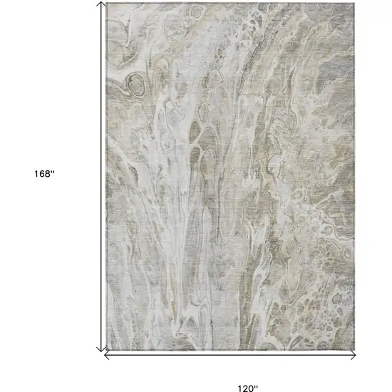 Taupe Beige And Ivory Abstract Washable Indoor Outdoor Area Rug Photo 3