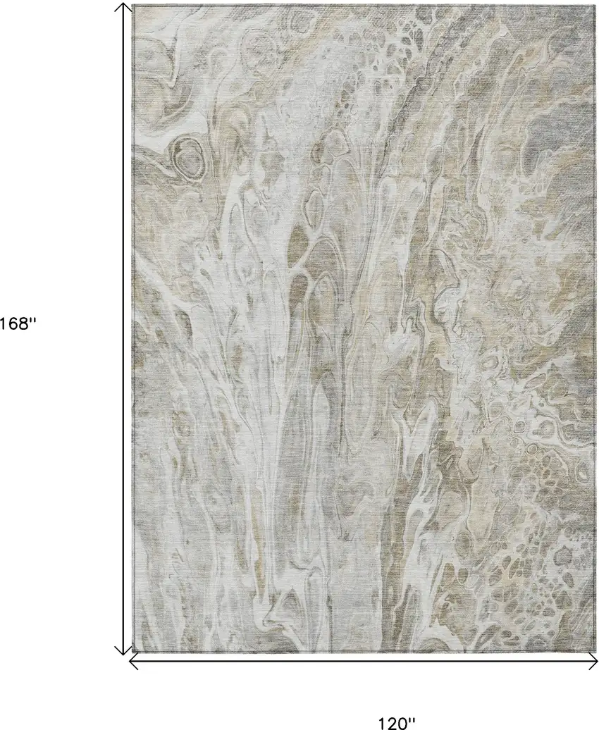 Taupe Beige And Ivory Abstract Washable Indoor Outdoor Area Rug Photo 3