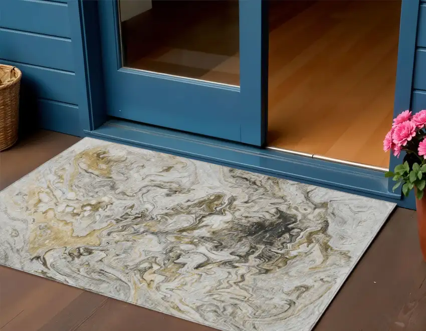 Taupe Beige And Ivory Abstract Washable Indoor Outdoor Area Rug Photo 1