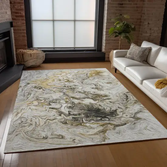 Taupe Beige And Ivory Abstract Washable Indoor Outdoor Area Rug Photo 9