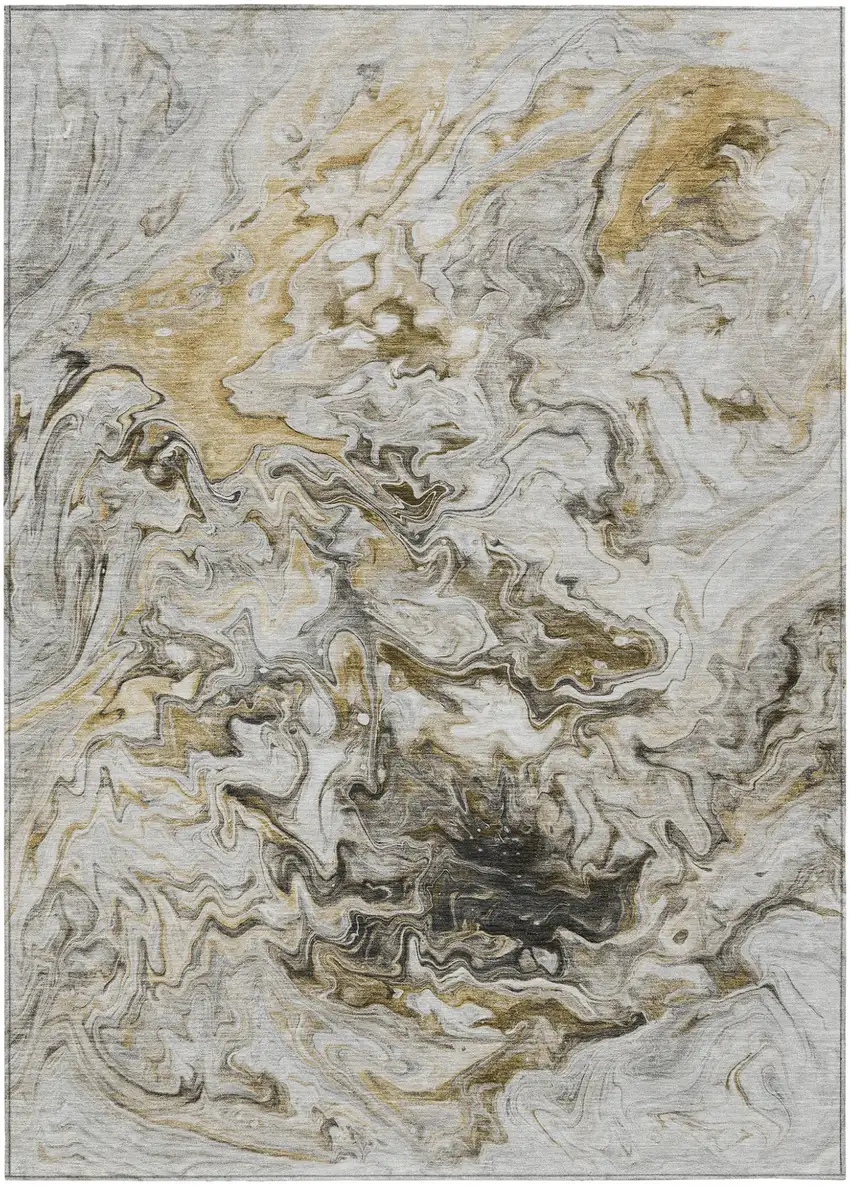 Taupe Beige And Ivory Abstract Washable Indoor Outdoor Area Rug Photo 1