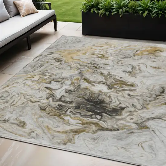 Taupe Beige And Ivory Abstract Washable Indoor Outdoor Area Rug Photo 1