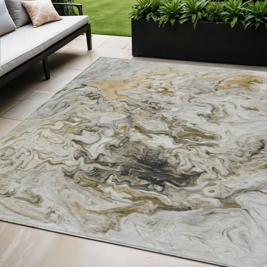 Taupe Beige And Ivory Abstract Washable Indoor Outdoor Area Rug Photo 1