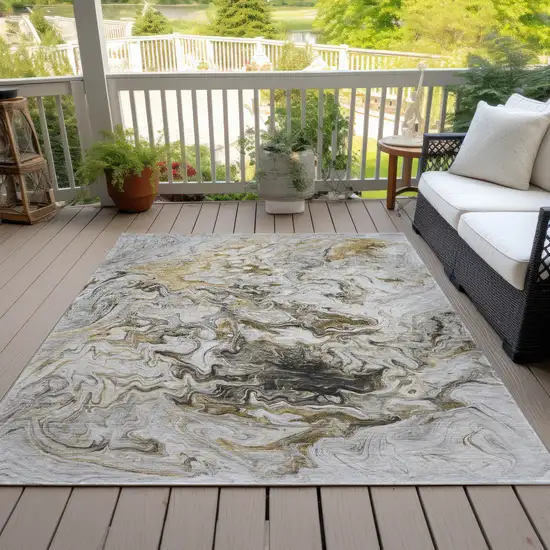 Taupe Beige And Ivory Abstract Washable Indoor Outdoor Area Rug Photo 8