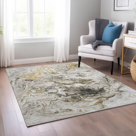 Taupe Beige And Ivory Abstract Washable Indoor Outdoor Area Rug Photo 9