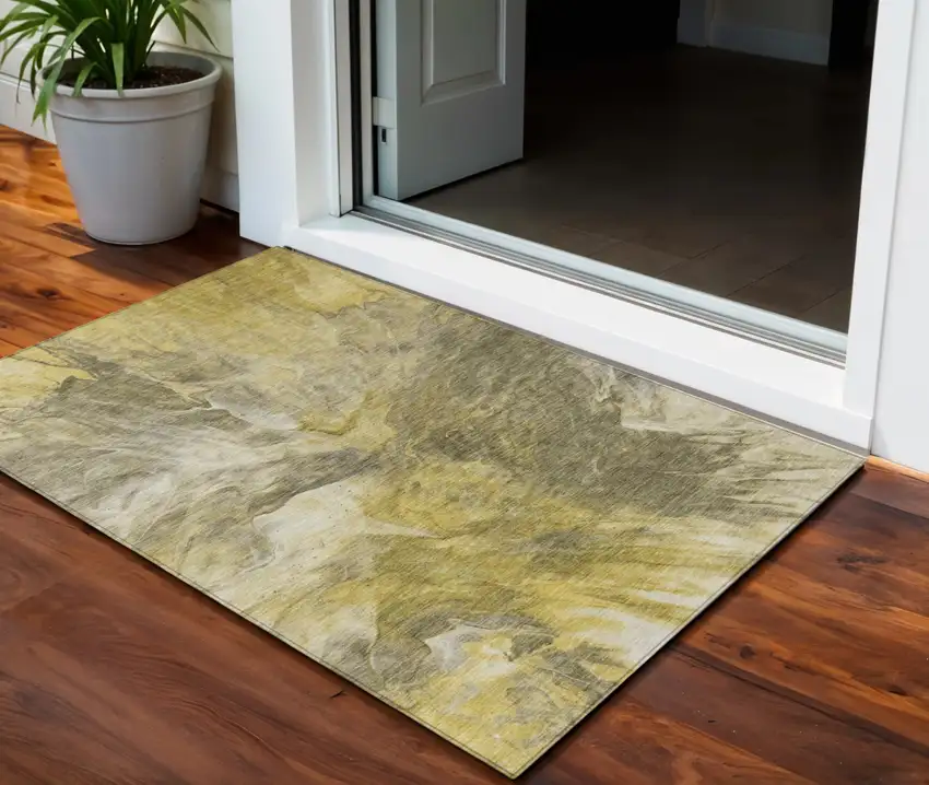 Taupe Beige And Ivory Abstract Washable Indoor Outdoor Area Rug Photo 1