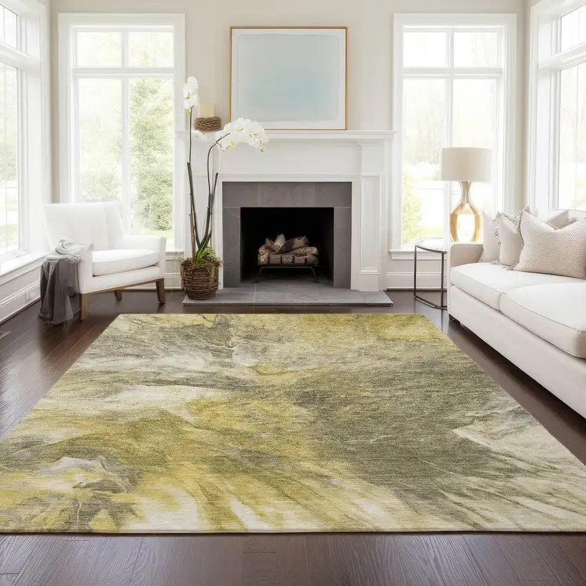 Taupe Beige And Ivory Abstract Washable Indoor Outdoor Area Rug Photo 8