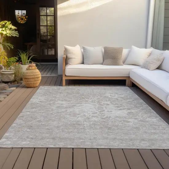 Taupe Beige And Ivory Abstract Washable Indoor Outdoor Area Rug Photo 8