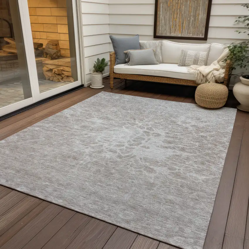 Taupe Beige And Ivory Abstract Washable Indoor Outdoor Area Rug Photo 9