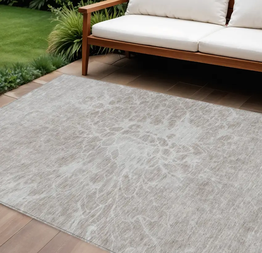 Taupe Beige And Ivory Abstract Washable Indoor Outdoor Area Rug Photo 1