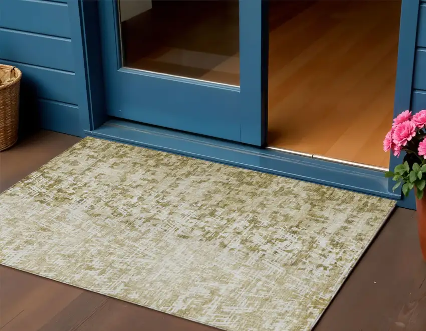 Taupe Beige And Ivory Abstract Washable Indoor Outdoor Area Rug Photo 1