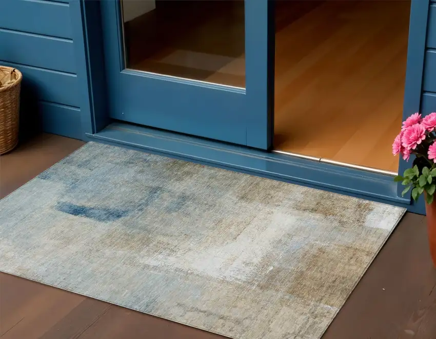 Taupe Beige And Ivory Abstract Washable Indoor Outdoor Area Rug Photo 1