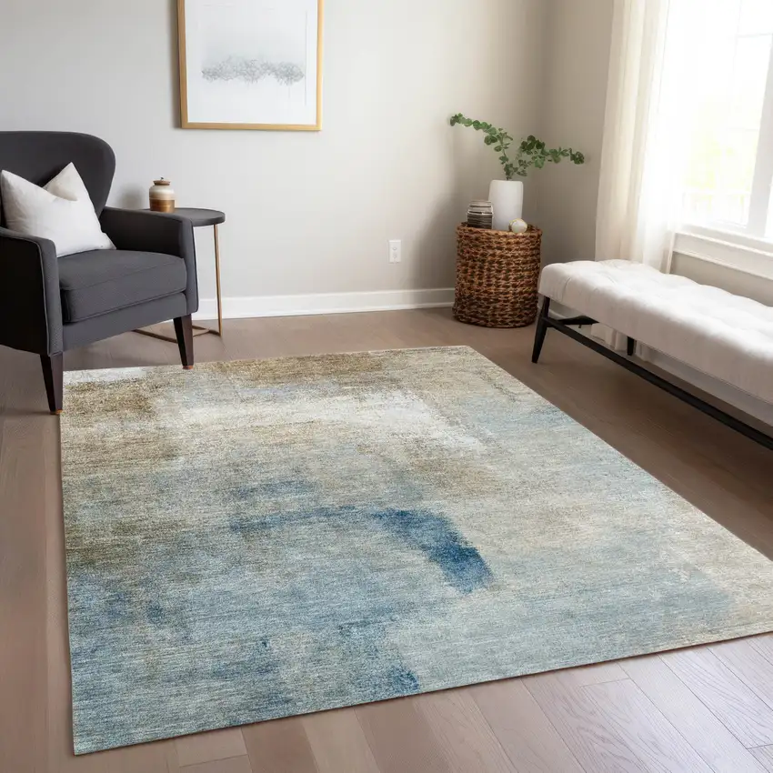 Taupe Beige And Ivory Abstract Washable Indoor Outdoor Area Rug Photo 9