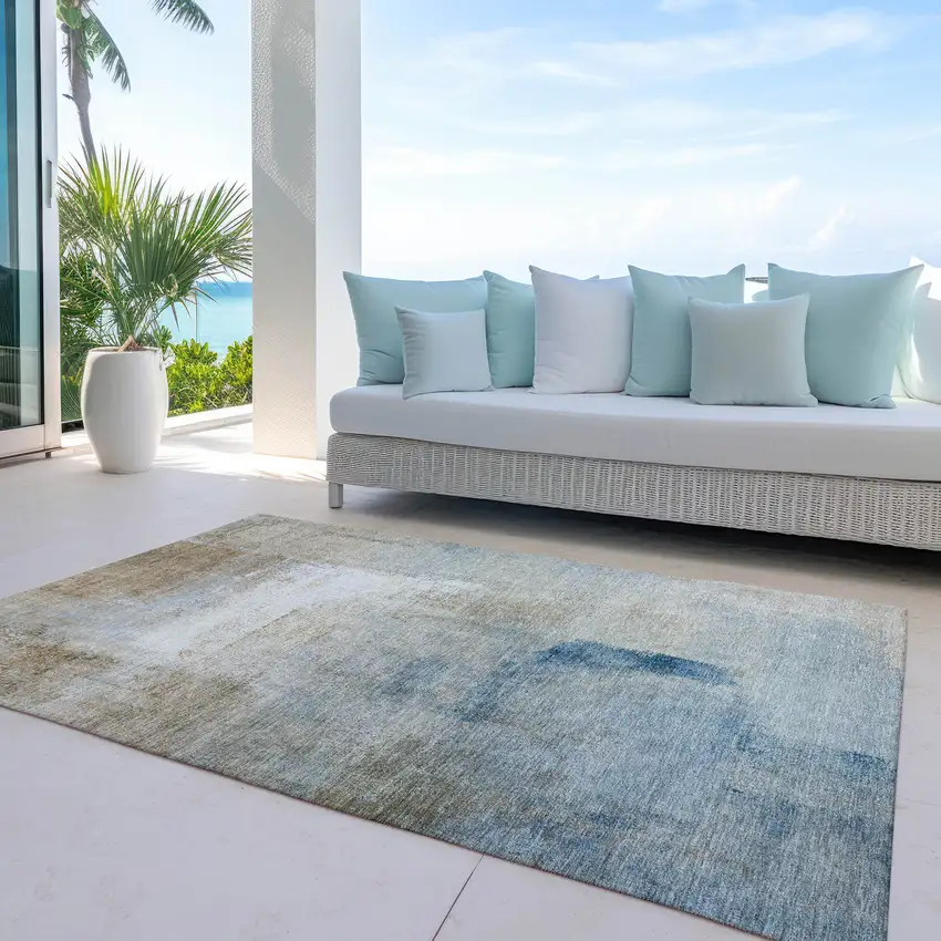 Taupe Beige And Ivory Abstract Washable Indoor Outdoor Area Rug Photo 8