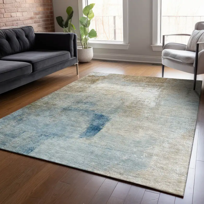 Taupe Beige And Ivory Abstract Washable Indoor Outdoor Area Rug Photo 9