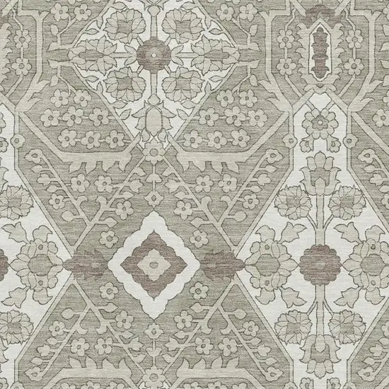Taupe Beige And Ivory Floral Washable Area Rug With UV Protection Photo 4