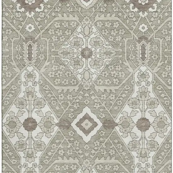 Taupe Beige And Ivory Floral Washable Area Rug With UV Protection Photo 5