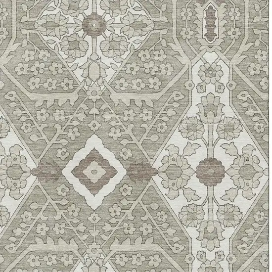 Taupe Beige And Ivory Floral Washable Area Rug With UV Protection Photo 4
