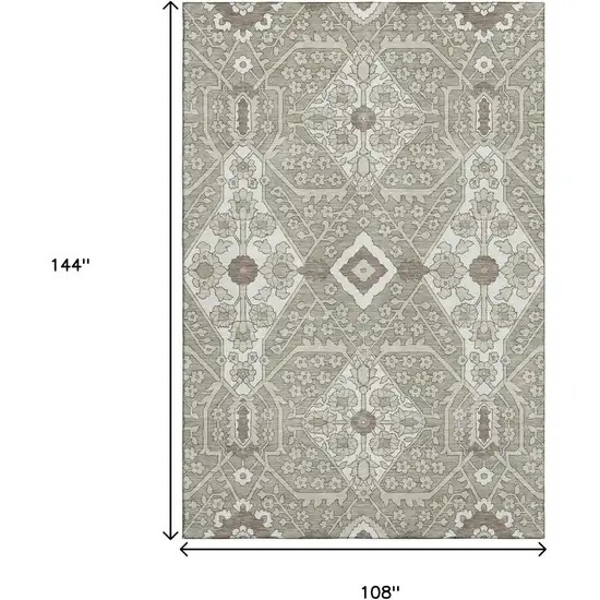 Taupe Beige And Ivory Floral Washable Area Rug With UV Protection Photo 3